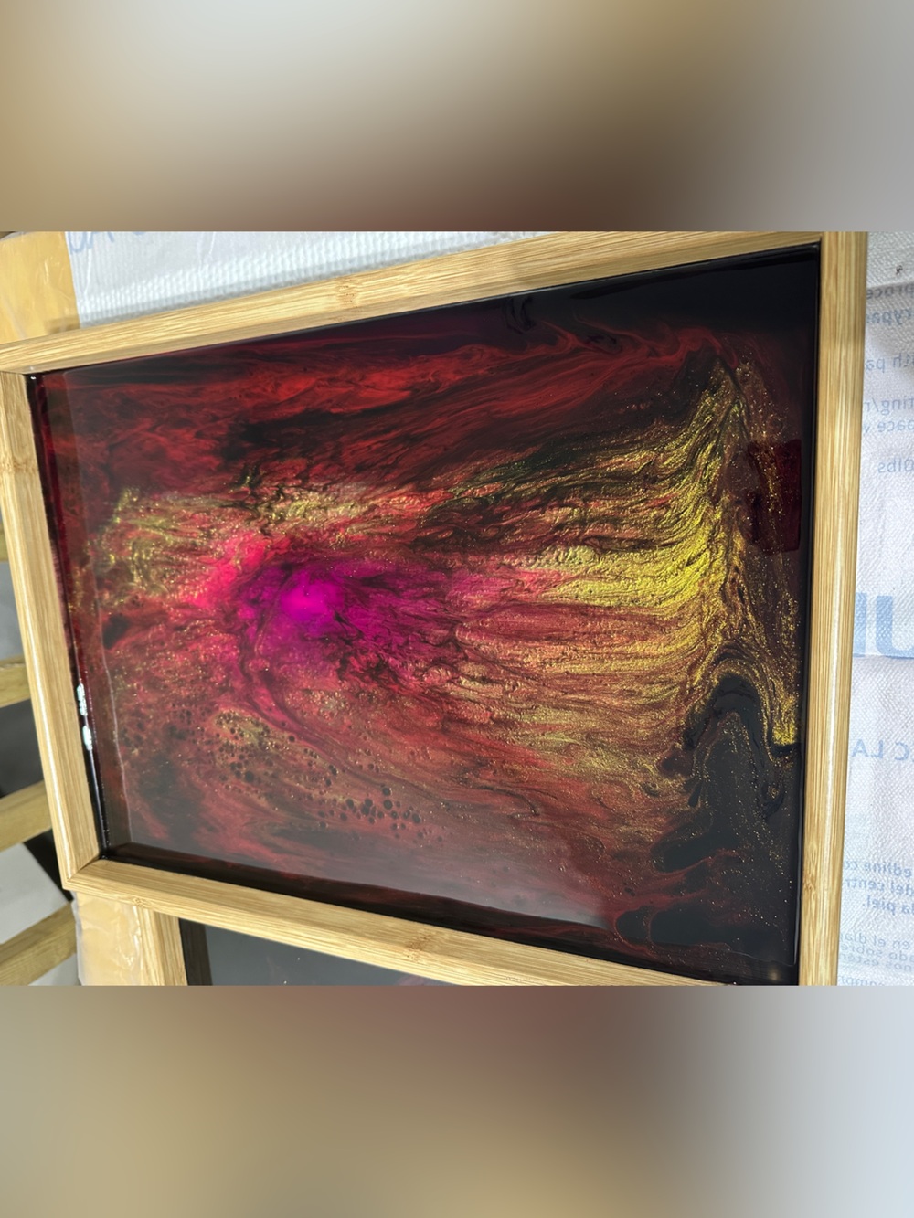 Abstract Resin Tray set ( 2 pieces)in Red, Gold & Pink - Handmade